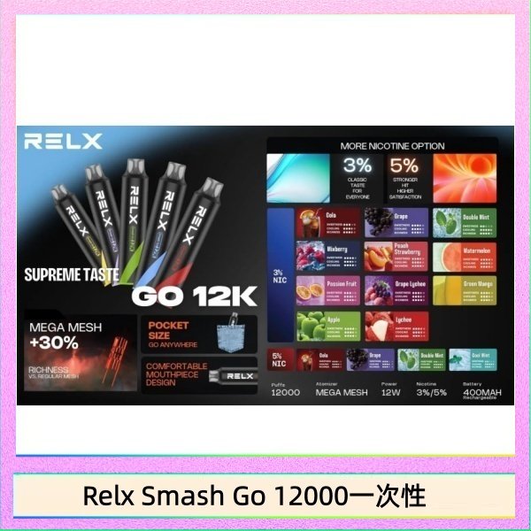 Relx Smash Go 12000一次性 Relx Smash Go 12000 Puffs 一次性電子煙拋棄式12W輸出